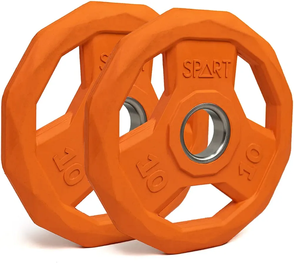 SPART Color Coded Weight Plate 2-Inch Rubber Coated Olympic Grip Plate for Barbell, Solid Cast Iron Weight Plates for Strength Training, Weightlifting, Crossfit, Home Gym, 2.5LB/5LB/10LB/25LB/35LB/45LB, Pair