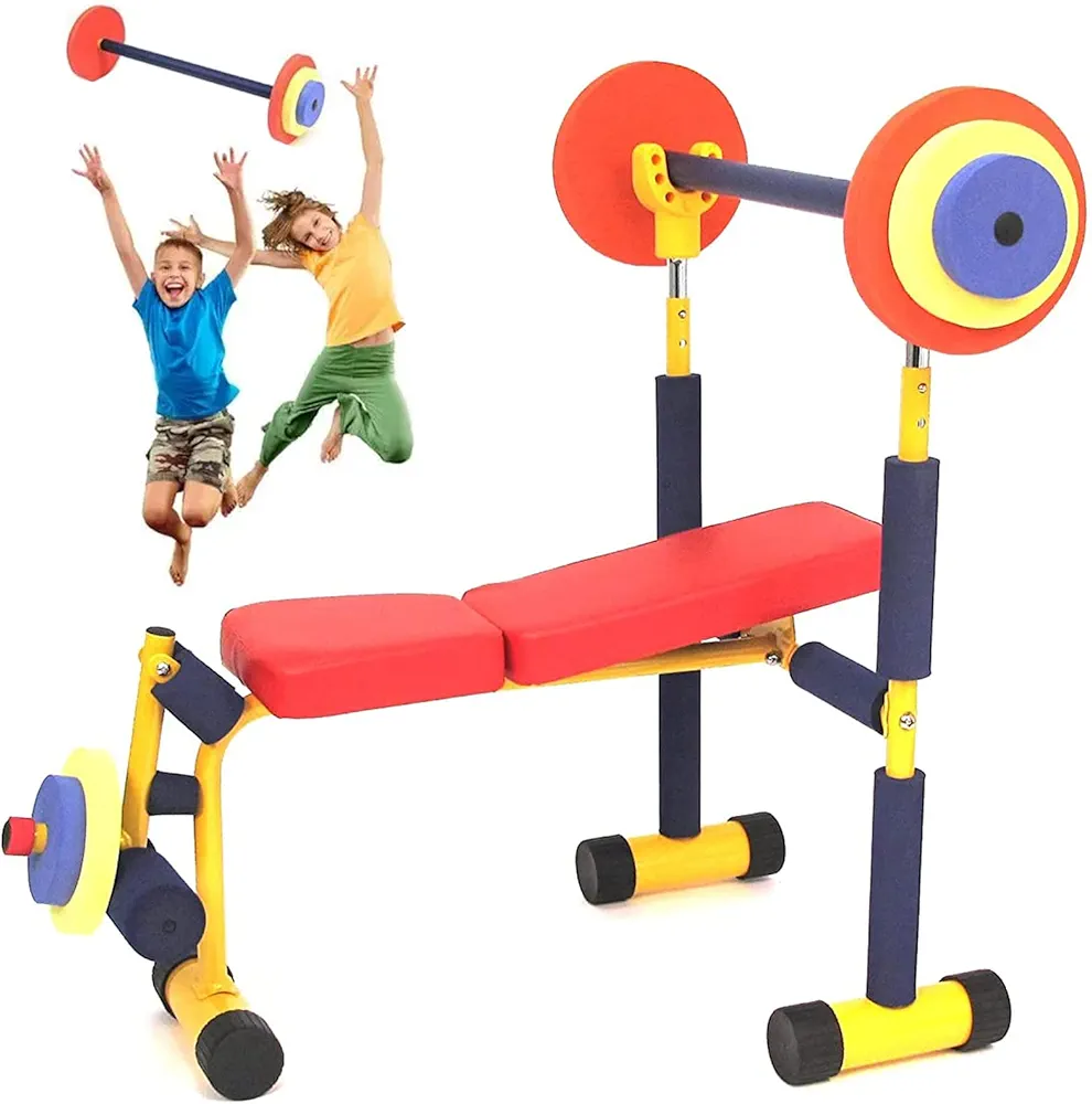 Kids Weight Bench Set, Kids Toy Bench and Leg Press, Adjustable Fitness Exercise Equipment for Children, Children's Fitness Dumbbell Set for Beginner Exercise, Fitness Dumbbell Set Exercise Equipment, Bench and Leg Press, Boys and Girls Exercises Ages 3-12 Year Old