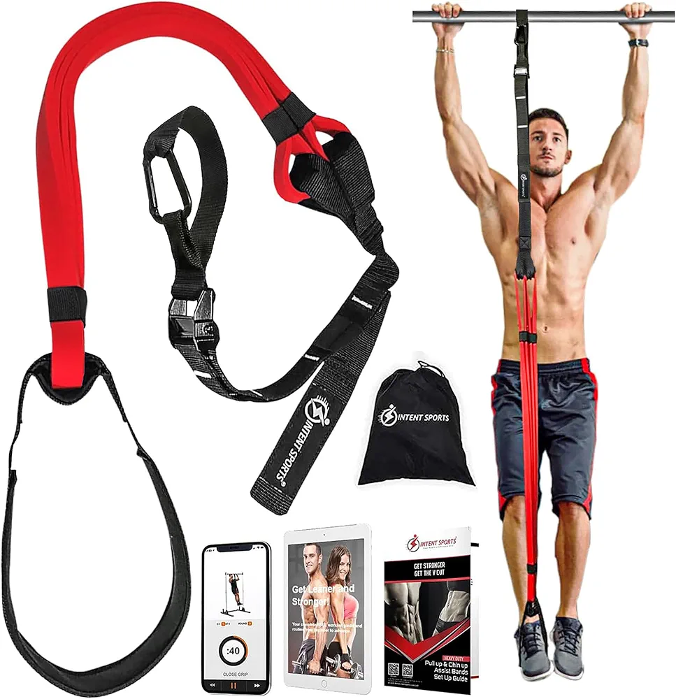 INTENT SPORTS Pull Up Assist Bands - Assistance and Resistance Bands for Pull-Up, Fitness, Body Stretching, Chin Up, Weightlifting, Powerlifting, Heavy Duty, Exercise Videos, eBook (Patented)