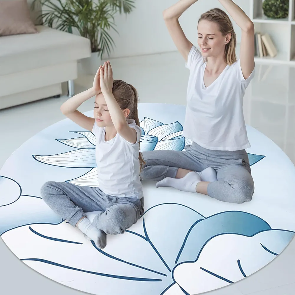 Round Meditation Yoga Mat Large Lotus Pilates Mat Non Slip Natural Rubber Backing Mat Suitable for Exercise, Meditation, Stretching and Yoga Workout Mat for Home Outdoor (4Ft)