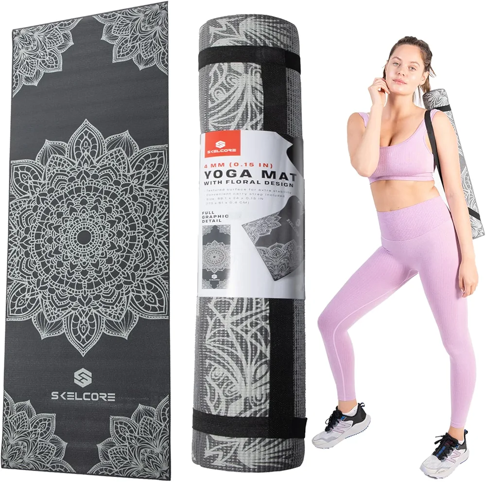 4mm PVC Yoga Mat with Non-Slip Honeycomb Texture for Enhanced Stability | Lightweight Exercise Mat for Pilates, Yoga, HIIT & Floor Exercises, Lotus Design
