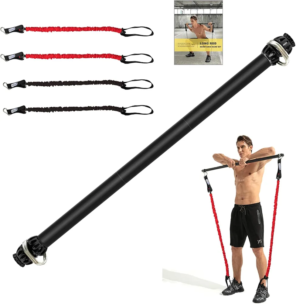 Resistance Band Bar, Portable Pilates Bar with Resistance Bands Home Gym Workouts Stick Squat Yoga Pilates Flexbands Kit for Full Body Shaping