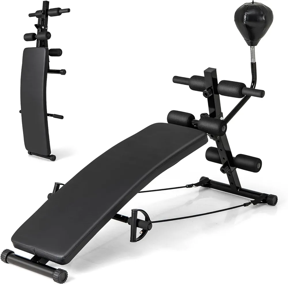 Sit Up Bench, Folding Exercise Bench Ab Workout Equipment, Adjustable Decline Workout Bench for Home Gym