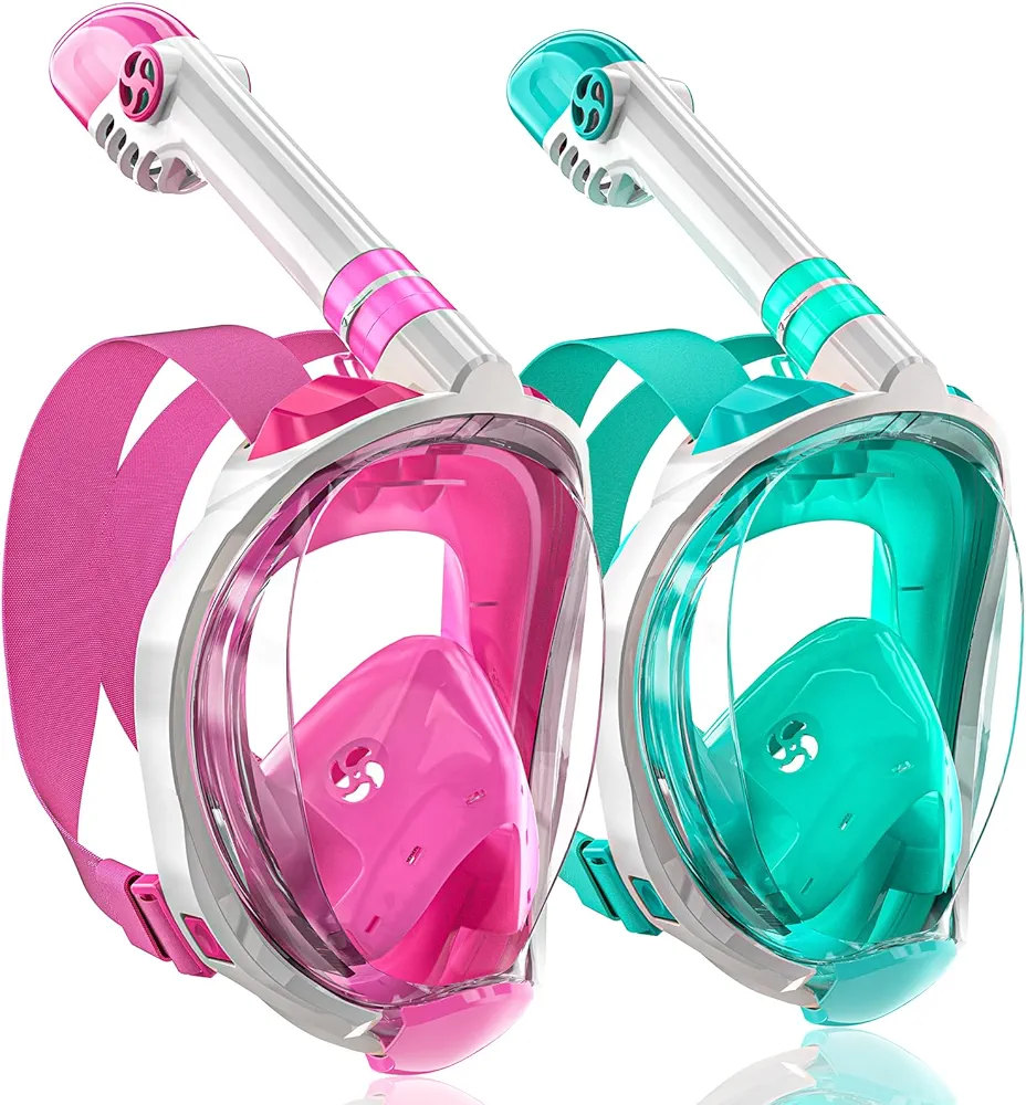 QingSong Kids Snorkel Mask Full Face, Snorkeling Set with Camera Mount, Foldable 180 Degree Panoramic View Snorkeling Gear Anti-Fog Anti-Leak