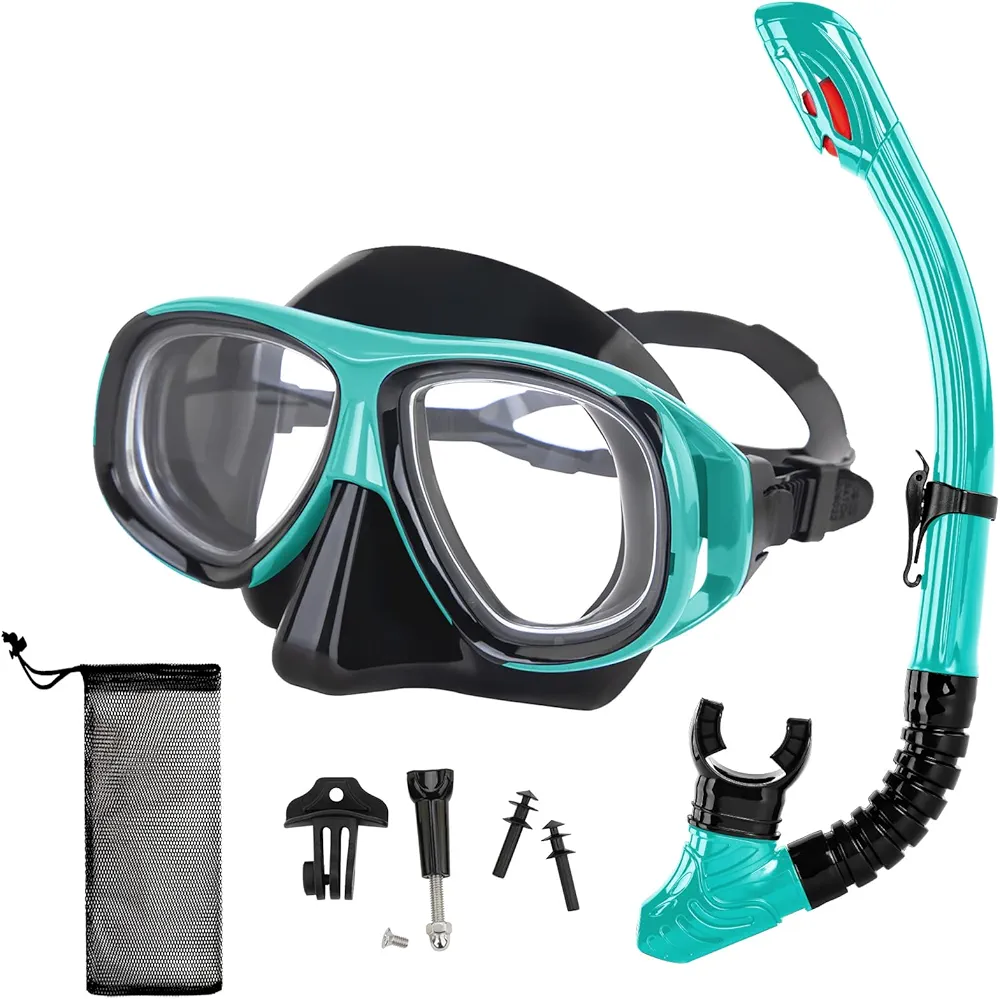 Snorkeling Gear for Adults Youth, Nearsighted Anti-Fog Diving Mask & Silicone Dry Snorkel for Scuba Diving Spearfishing Freediving