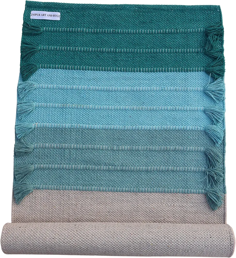 Jaipur art & Rugs Cotton Yoga Mat - Eco-Friendly Hand-Woven Rug - Non Slip & Thick (24”x72”x5mm) for Everyday Fitness at Home - Comfortable Extra-Long