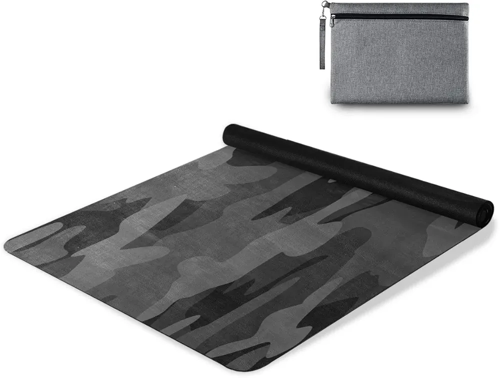 Yoga Mat Charcoal Black Grey Camo Fitness Mat Eco-Friendly Non Slip Portable Foldable Floor Workouts Mat for Pilates Home Gym Exercise Beach 70.8x26 inch