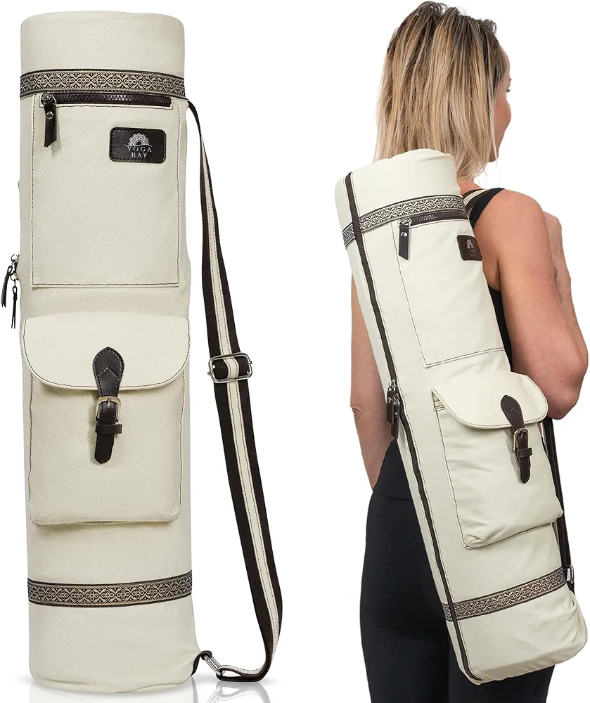 YOGABAY Yoga Mat Bag Carrier – 75cm x 17.5 cm Travel Bag Fits Yoga Mats – Durable Canvas Yoga Strap for Carrying Mat – Multiple Pockets and Adjustable Strap Yoga Bag for Mat