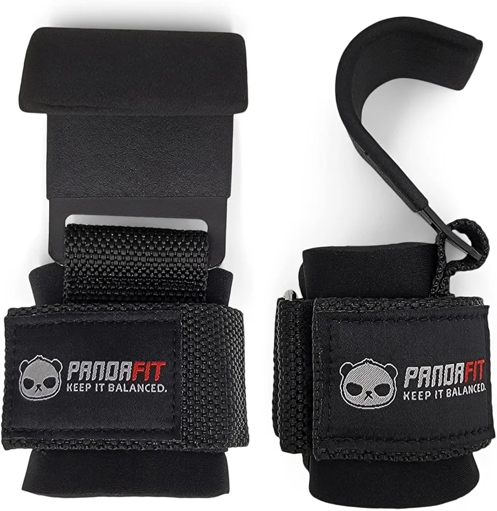 PandaFit Weight Lifting Hooks Heavy Duty Steel with Neoprene Padding