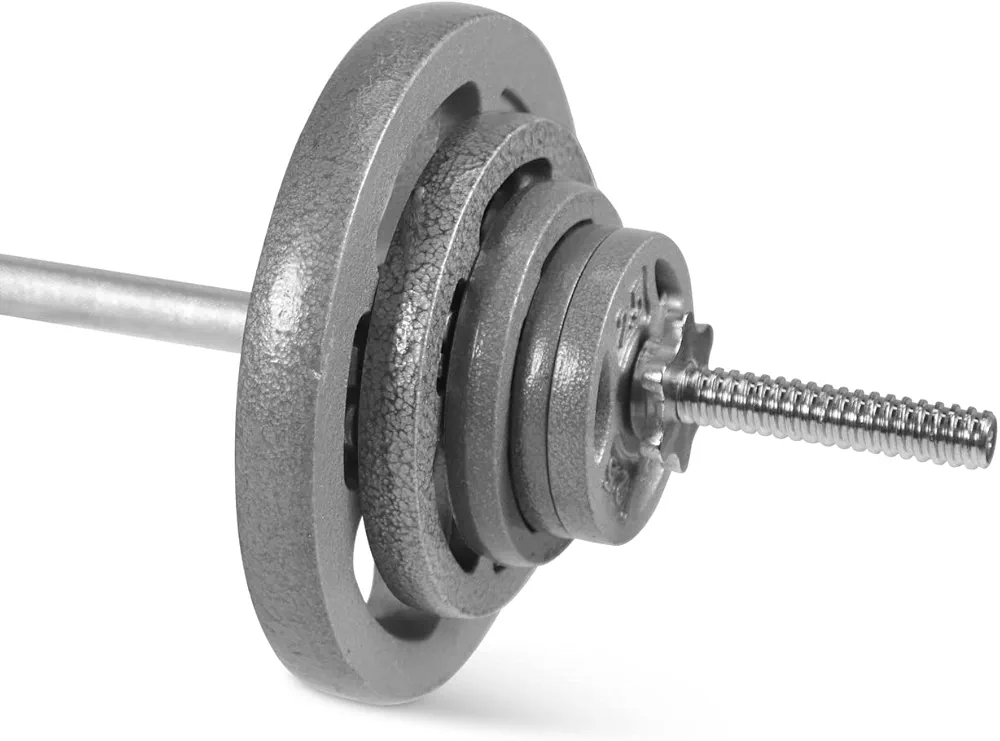 WF Athletic Supply Adjustable Dumbbells Barbell Weight Set with 1-Inch Threaded Chrome Knurled EZ Curl or Straight Bar Handle, Strength Training for Home Gym Weight Lifting, Gray Grip Plate Sets