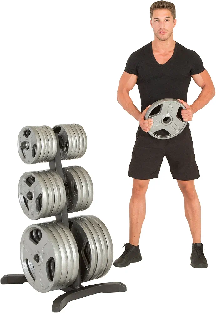 Fitness Reality X-Class Olympic Weight Tree - Heavy-Duty Bumper Plate Rack for Home Gym - Chrome Storage Posts - Includes 2 Barbell Holders - 1,000 Lb. Capacity