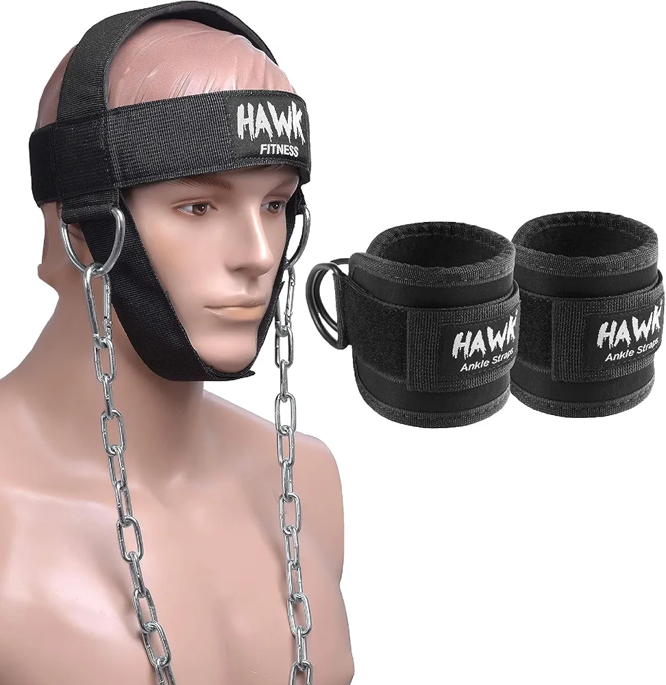 Hawk Sports Neck Harness for Men and Women with Adjustable Neck Strap And Ankle Straps for Cable Machines