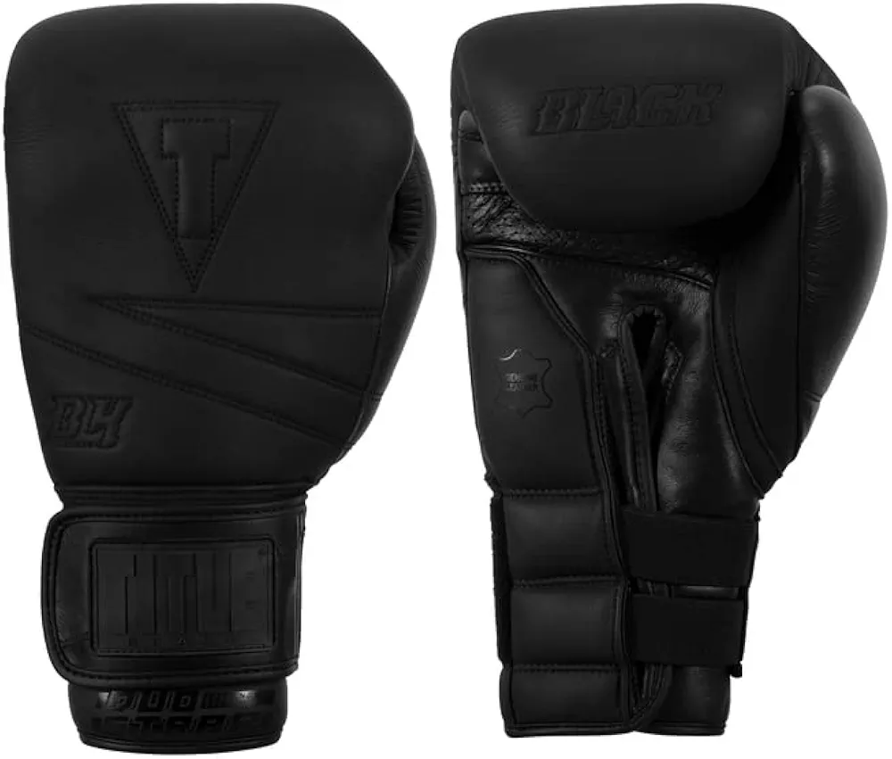 Title Black Bolstered Leather Bag Gloves - Boxing Gloves, Punching Bag Gloves, Kickboxing Gloves, Punching Gloves, Heavy Bag Gloves, Boxing Equipment