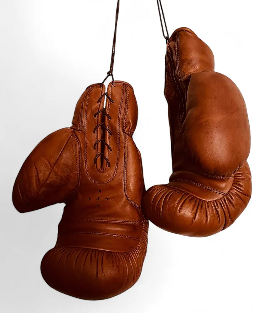 Geoffrey I Boxing Gloves I Vintage TT Model I Tan 100% Cow Leather with Leather Laces I 12oz