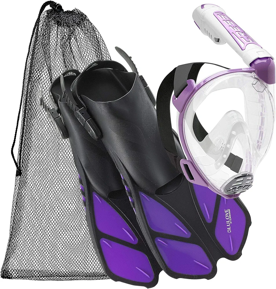 Cressi Italian Collection Full Face Snorkel Mask with Latest Dry Top Snorkel System, with Self-Adjustable Fin Perfect Snorkel Set for Traveling