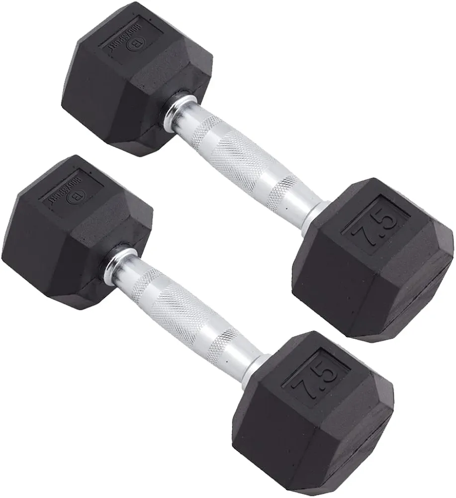 Body Sport Rubber Encased Hex Dumbbell Weight, Pair – Dumbbells for Exercises – Strength Training Equipment – Home Gym Accessories – Weight Training