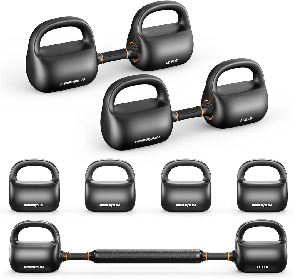 FEIERDUN Dumbbell Set 3 in 1 Versatile 50LBS Weights Dumbbells Set Kettlebell Barbell Set for Home Gym Fitness Workout Strength Exercise Training