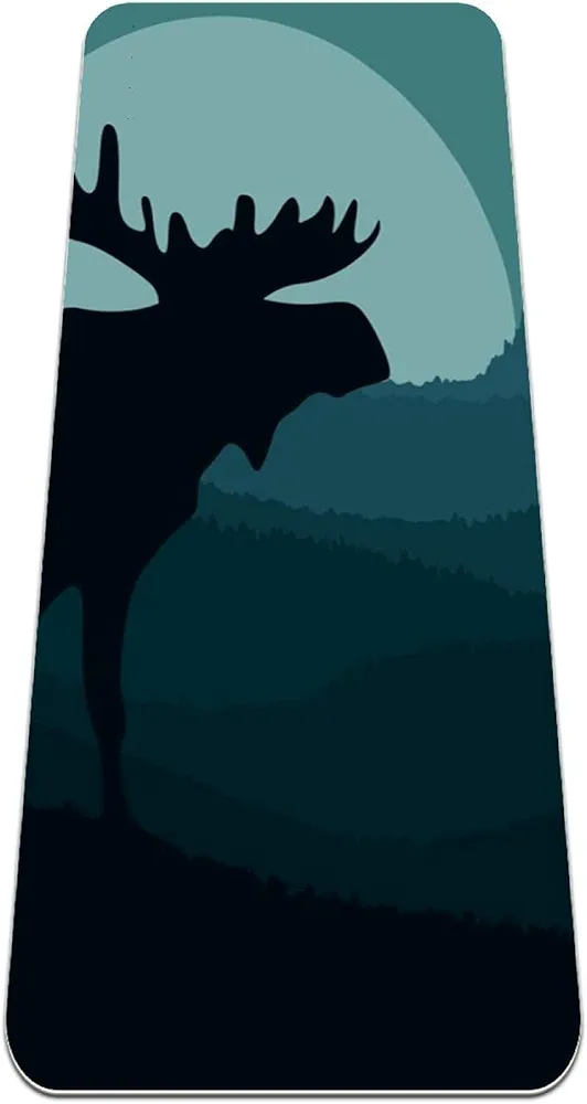 Silhouette Moose On Rolling Hills Night Premium Thick Yoga Mat Eco Friendly Rubber Health&Fitness Non Slip Mat for All Types of Exercise Yoga and Pilates (72" x 24" x 6mm)