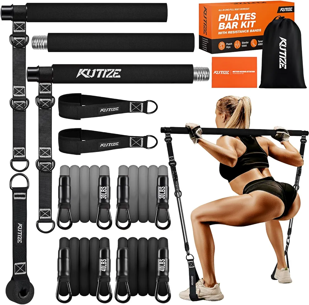 Pilates Bar Kit with Resistance Bands, Pilates Equipment, Multifunctional Pilates Bar for Women & Men, Pilates bar kit for for Hip, Back, Arm, Full-Body Workouts, Home Gym Strength Training Equipment