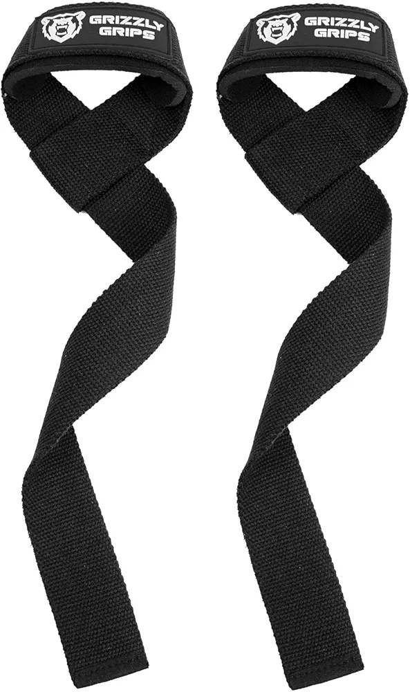 Grizzly Grips - Lifting Straps for Weightlifting, Bodybuilding, Powerlifting, Strength Training, and Deadlifts - Premium Neoprene Padded Cotton Straps 22 Inch, Black