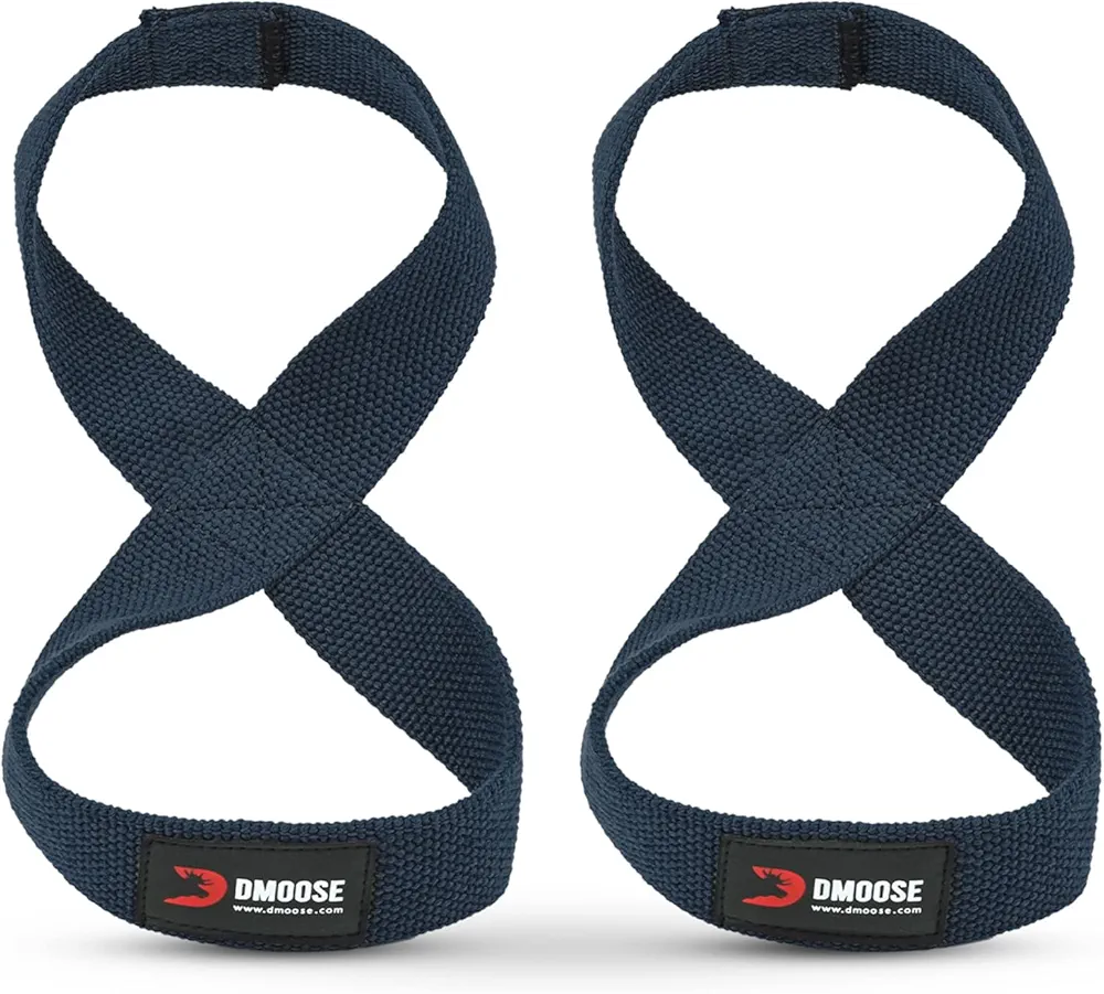DMoose Fitness Figure 8 Lifting Straps for Weightlifting, Powerlifting & Deadlifts - Premium Quality Heavy Duty Support Straps For Bodybuilding - Enhances Grip Strength, Reduces Wrist Strain