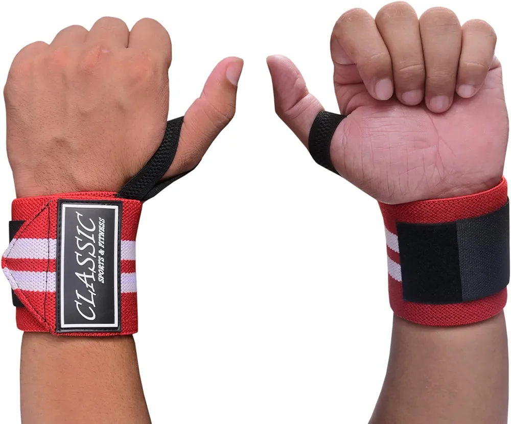 Classic Sports & Fitness Wrist Wraps 18", Wrist Straps for Weightlifting Straps Gym Wrist Wraps Men Thumb Loop Cotton Wrist Brace Straps Wrist Women Support Deadlift Straps Hard Pull Exercise.