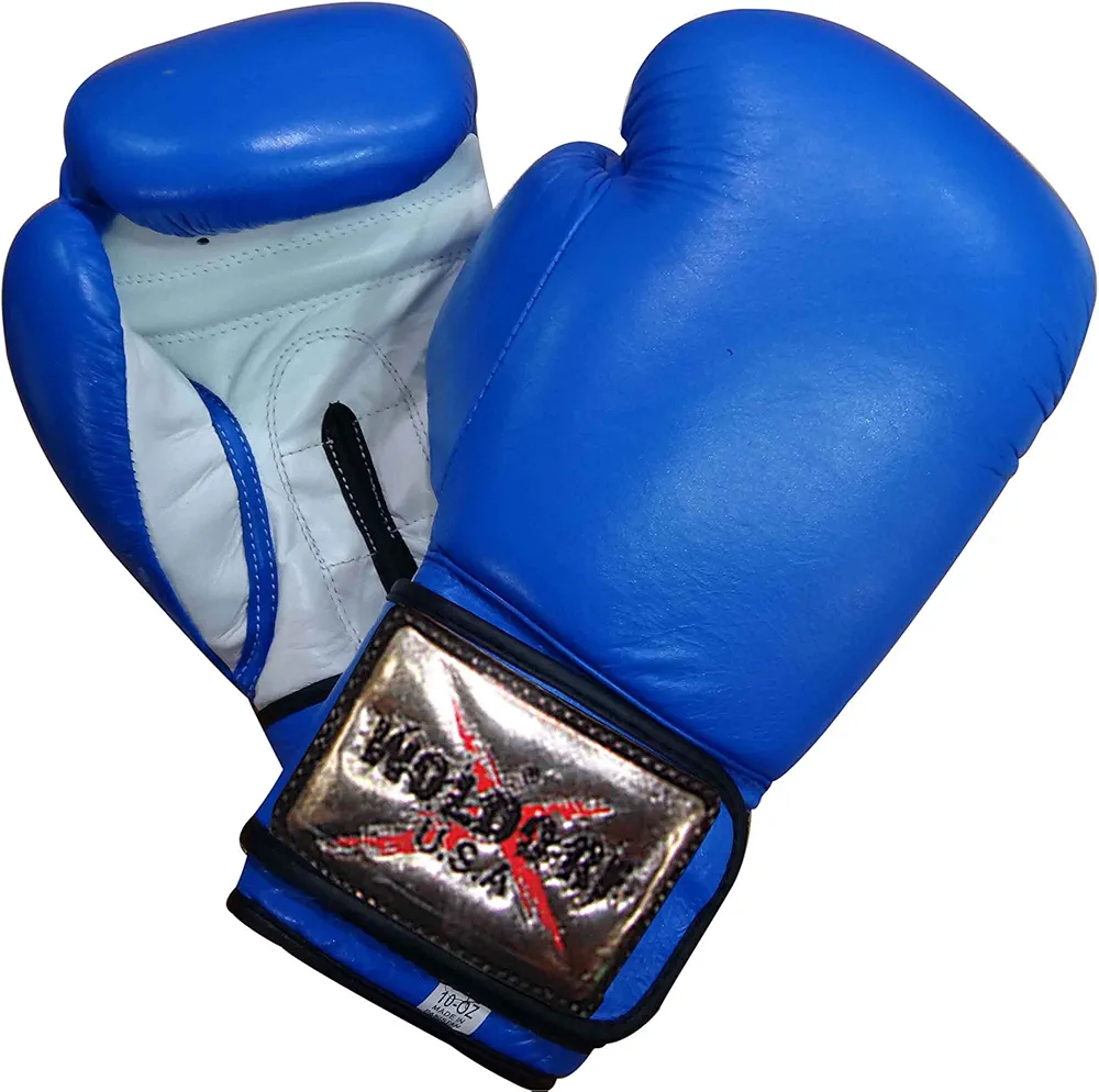 Woldorf Boxing Gloves in Leather Blue 16oz Sparring, Grappling, Kickboxing, Fighting Gloves, Muay Thai Training Gloves, Heavy Bag Gloves for Speed Punching
