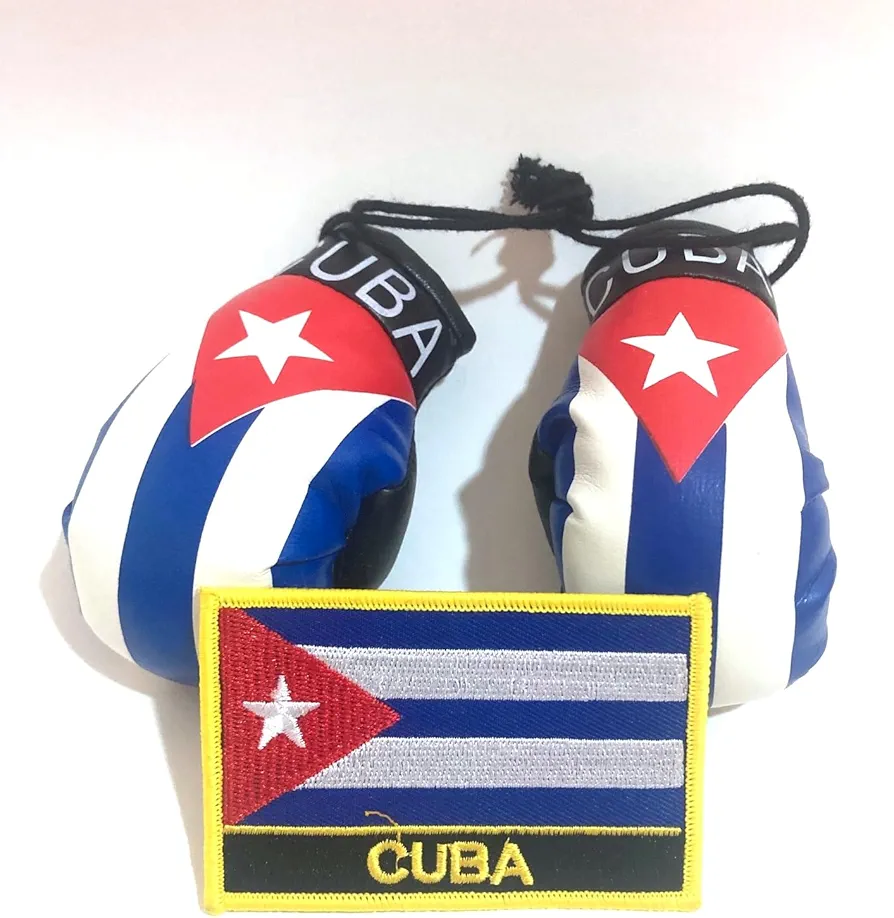 Cuban flag Boxing Gloves for Car – Rearview Mirror Hanging Decoration with Cuba Flag Design & Bonus Cuban Flag Patch
