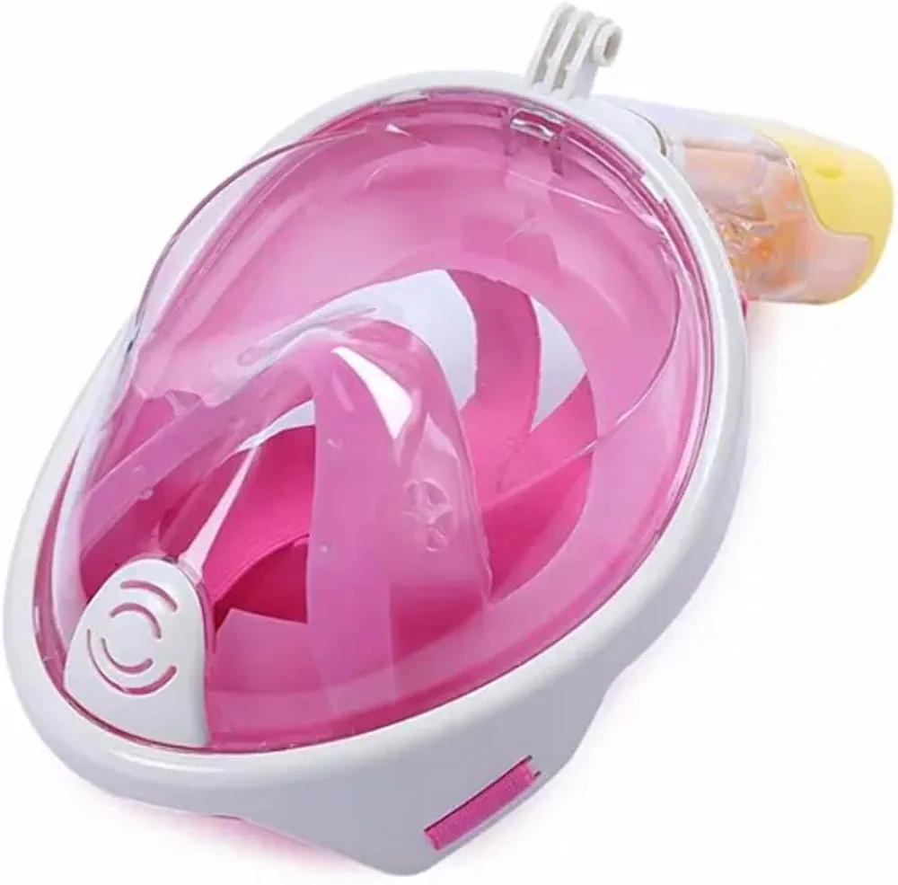 Full Face Snorkel Mask, Full Face Snorkel Mask Adult and Kids with Detachable HD 1080P Action Camera Mount with Anti-Fog Transparent Visor - Pink