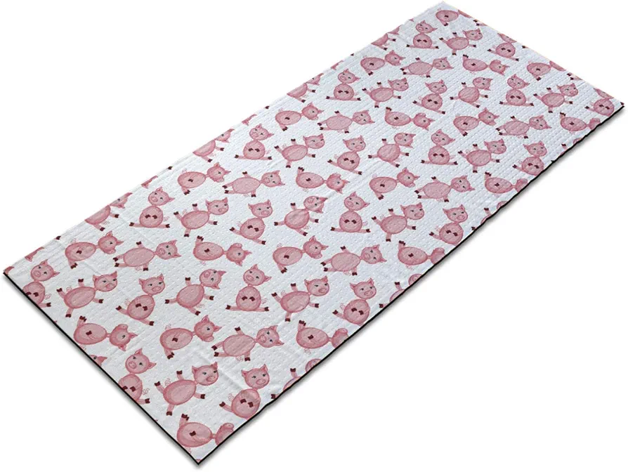 Ambesonne Pig Yoga Mat Towel, Cartoon Sitting and Smiling Pigs Pattern Farmer Domestic Animal Concept, Non-Slip Sweat Absorbent Yoga Pilates Workout Pad Cover, 25" x 70", Pale Pink White