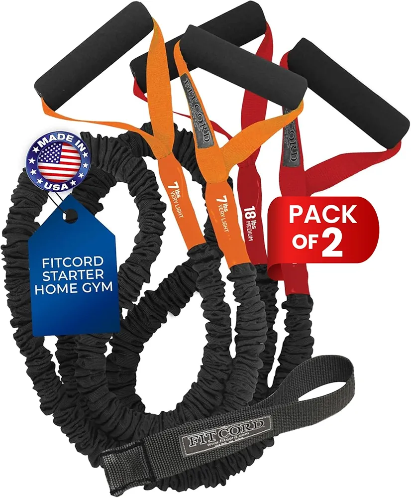 Resistance Bands 2-Pack with Door Anchor - Home Gym Workout Equipment Set - Secure & Durable for Exercise, Body Stretching & Strength Training for Men & Women's Fitness - 7lbs & 18lbs Bands