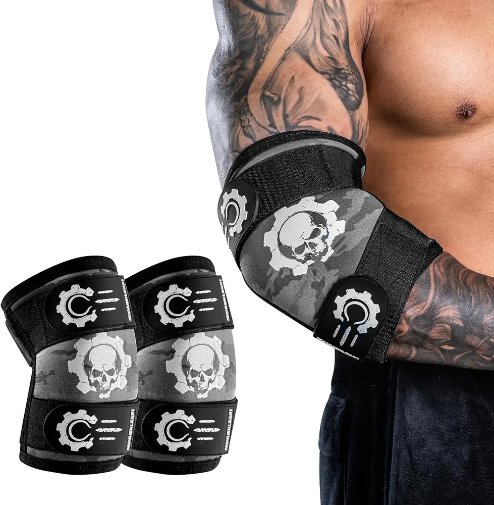 MANUEKLEAR 5mm Neoprene Weight Lifting Elbow Sleeves for Men (1 Pair), Elbow Sleeves Weightlifting Men with Two Adjustable Compression Straps, Elbow Compression Sleeves For Weightlifting