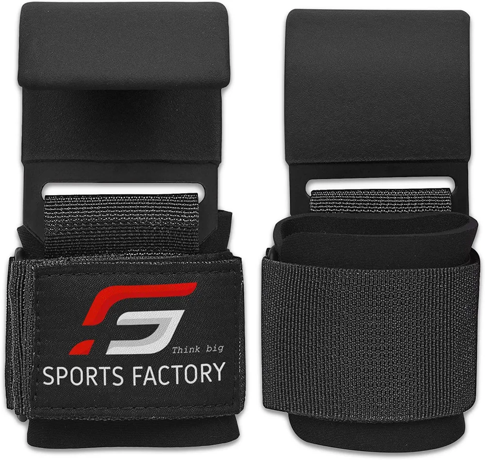 Sports Factory-Weight Lifting Hooks Grip Non-Slip Rubber Coating Double Stitching with 8mm Thick Padded Neoprene Premium Pair of Fitness Lifting Straps with Hooks