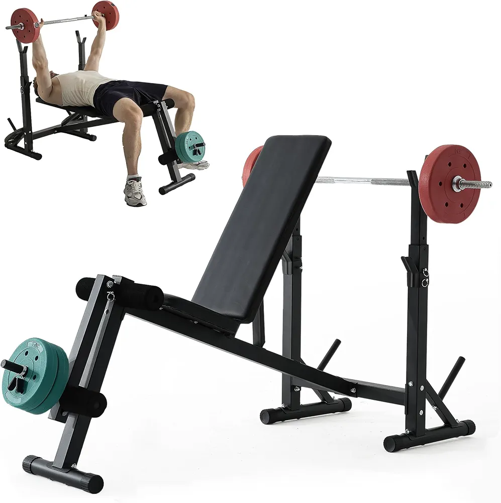 JOMEED Adjustable Weight Bench, 4-in-1 Olympic Workout Bench Press Set With Squat Rack and Leg Extention, 600 LBS Workout Equipment for Home Gym Full Body Fitness