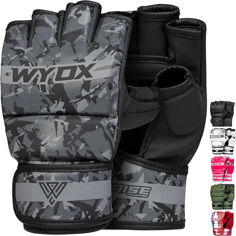 WYOX MMA Gloves Grappling Sparring, Maya Hide Leather, Boxing Gloves Men Women, Muay Thai Martial Arts Training, Half Finger Adjustable Mitts, Wrist Support, Kickboxing Gloves