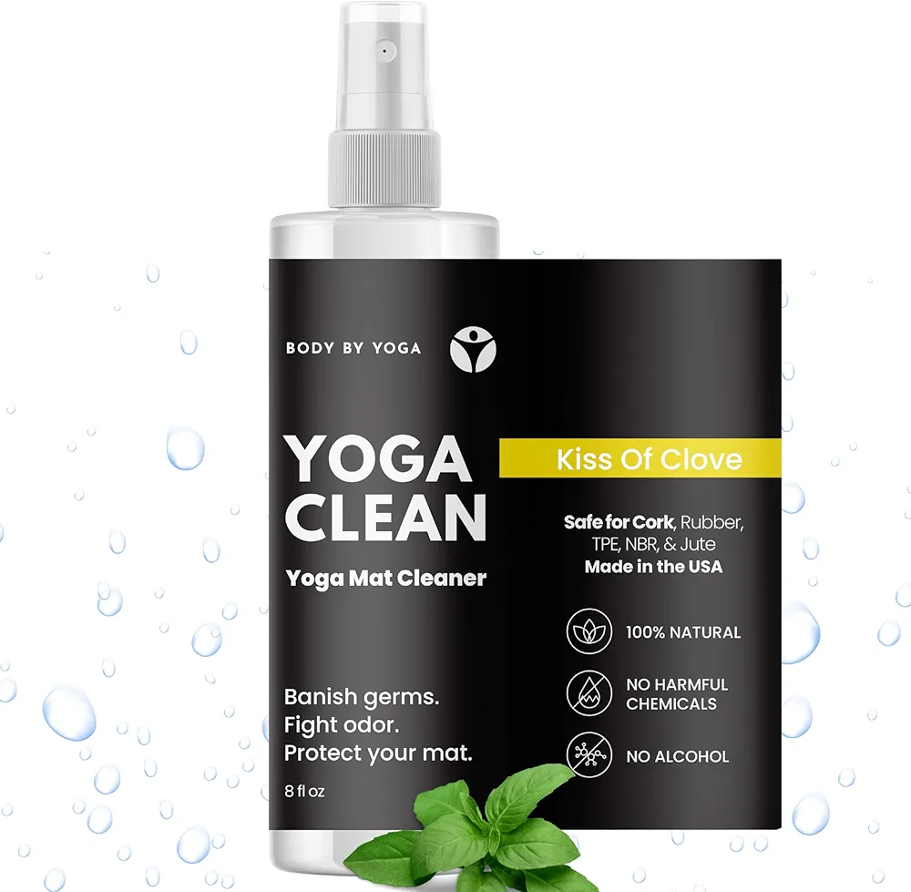 Yoga Clean - 100% Natural Yoga Mat Cleaning Spray and Deodorizer To Fight Odor and Protect Your Mat | Made In The USA | 8 oz Safe For Cork, Rubber, And All Fabric | Yoga Gift Idea
