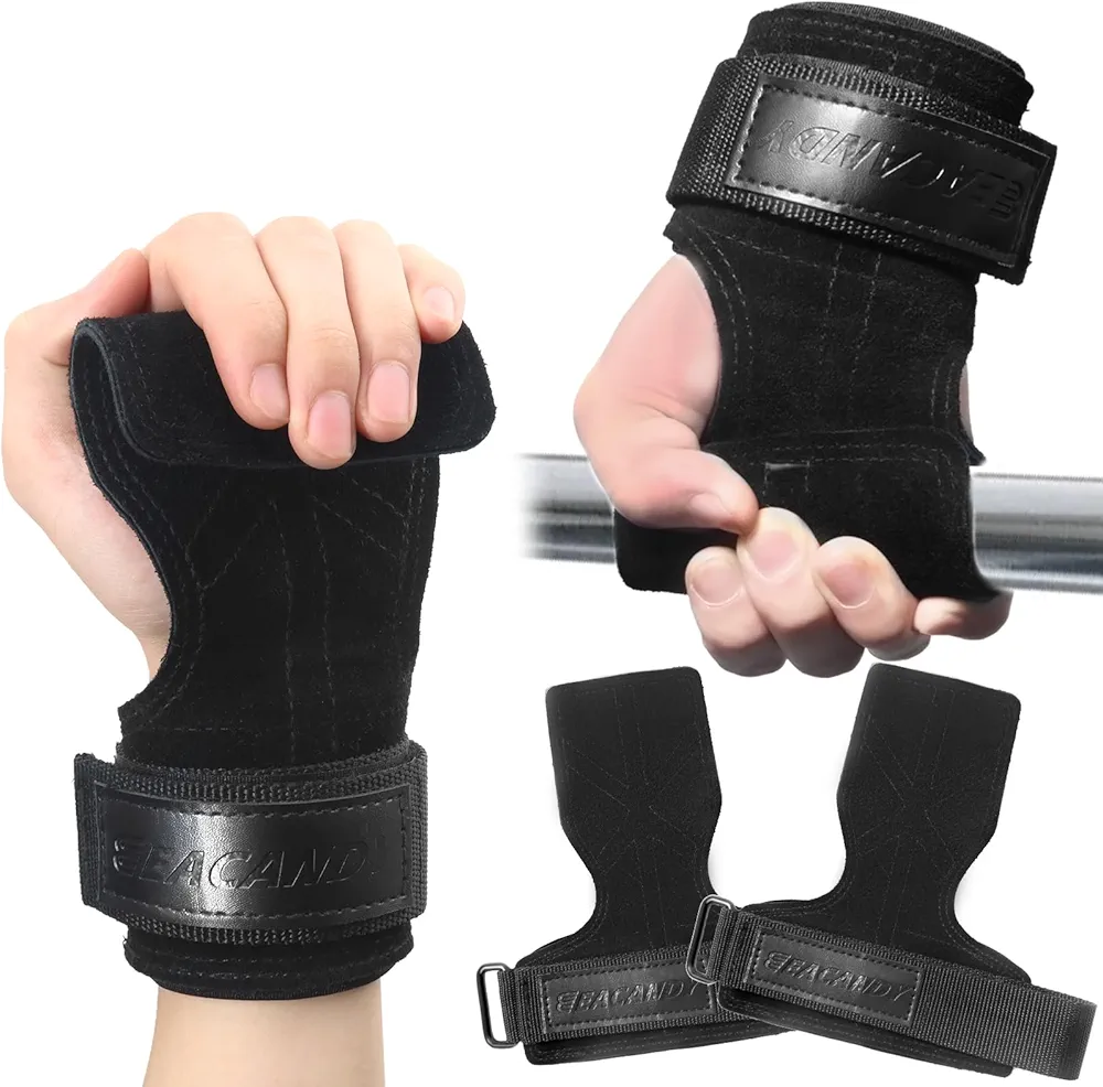 Weight Lifting Grips for Men & Women, Durable Double Layer Leather Grip Straps for Weight Lifting, Adjustable Deadlift Straps with Larger Area Sponge Support, Wrist Straps for Working Out Pull Up Deadlifting