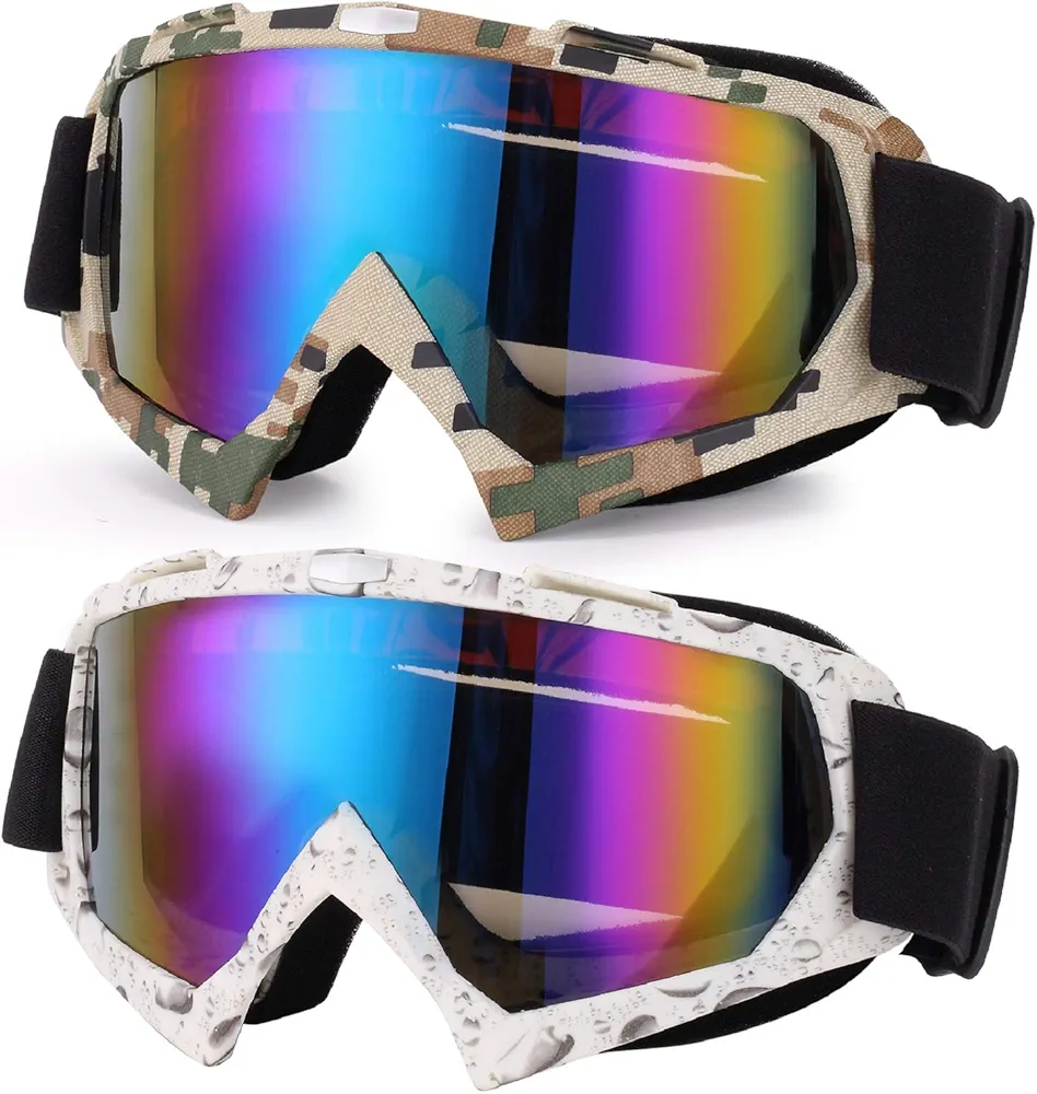 Ski Goggles, 2 Pack Motorcycle Goggles Snowboard Glasses Men Women UV Protection Anti-Glare