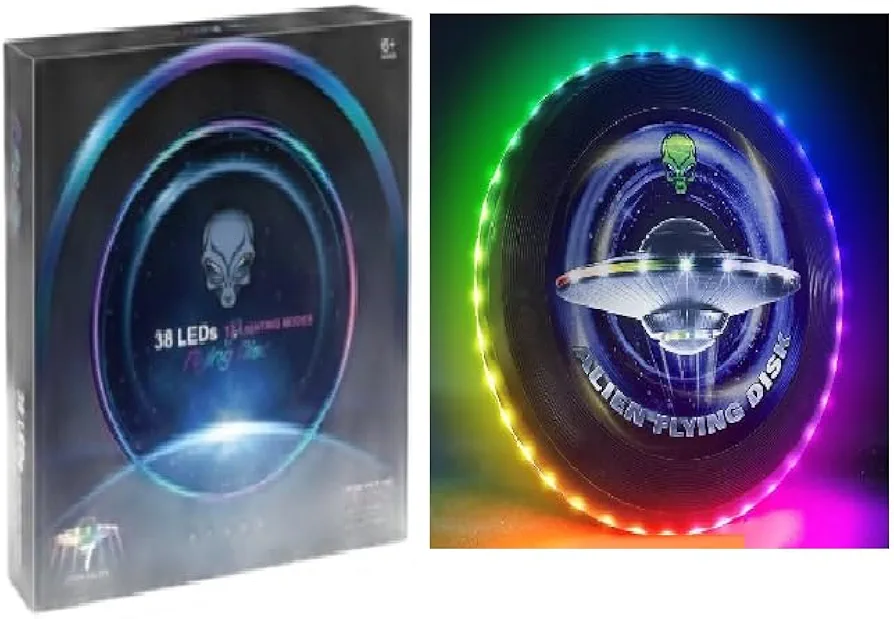 Sports Flying Disc,Flying Ring, Luminous Frisbee with 12 Light Effects, Rechargeable, Cool Fun Christmas, Birthday & Camping Gift for Men/Boys/Teens/Kids