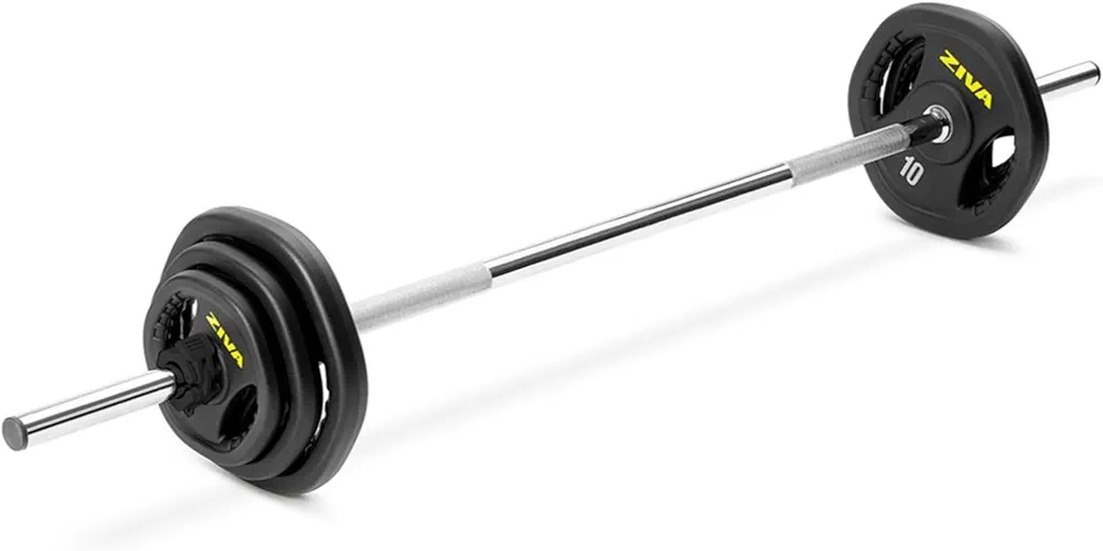 ZIVA RPU Adjustable Studio Barbell Weight Set - 6 RPU Weight Plates, Knurled Chrome Bar (1.18"D), 2 x Collars | 1-Piece or 2-Piece Bar Avail | 40 pounds | Bar Fits 1.25" Plates Only |