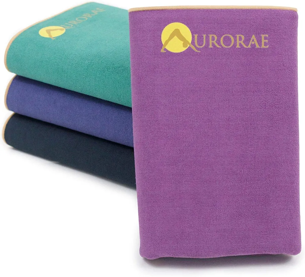 Aurorae Synergy Foldable On-the-Go Travel Yoga,Gym/Exercise Mat for Yogis on the Move with Integrated Microfiber Towel and Anti-Slip Patented 2-in-1 Technology. No Odor and No Bunching