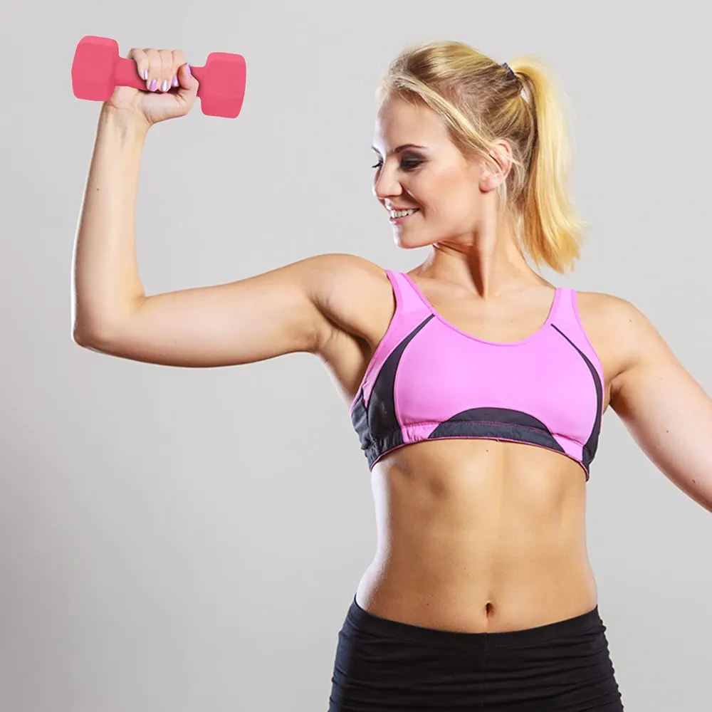 A Pair Neoprene Dumbbell Barbell Neoprene Coated Weights 6/8 / 10/12 15 Pound Anti-Slip, Anti-roll, Hex Shape Colorful 5lb Set Women