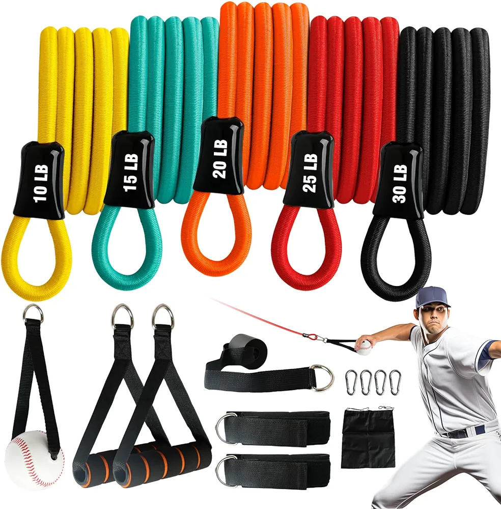 Baseball Bands, 16 Pcs, Highly Elastic & Durable Baseball Arm Bands, Baseball Resistance Trainer with Interchangeable Grips, Ideal for Baseball Training, Warm-Ups & Beginner Learning