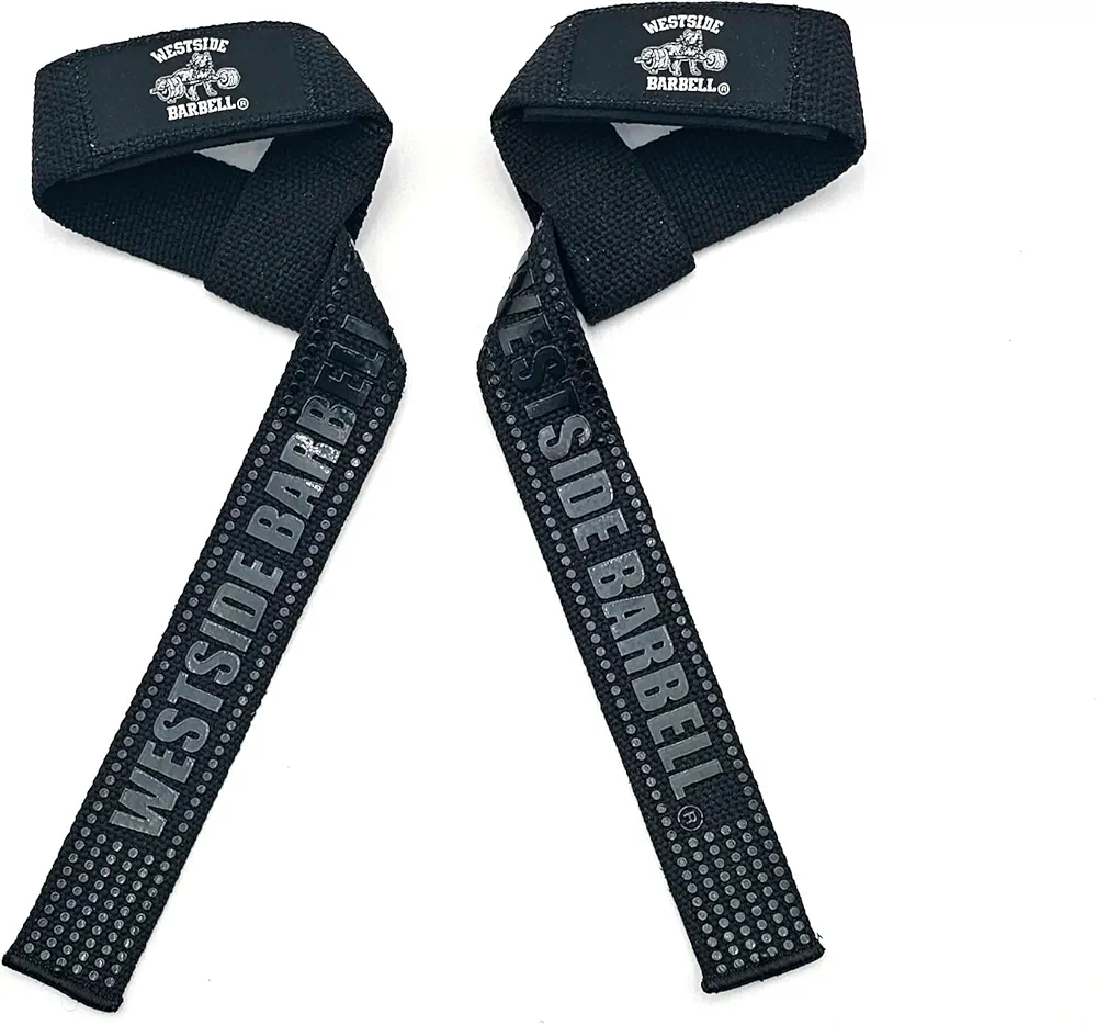 Westside Barbell Padded Wrist Straps with Premium No-Slip Grip (1 pair), Black, for Deadlifts, Rows Powerlifting, Bodybuilding, Weightlifting, Strength Training