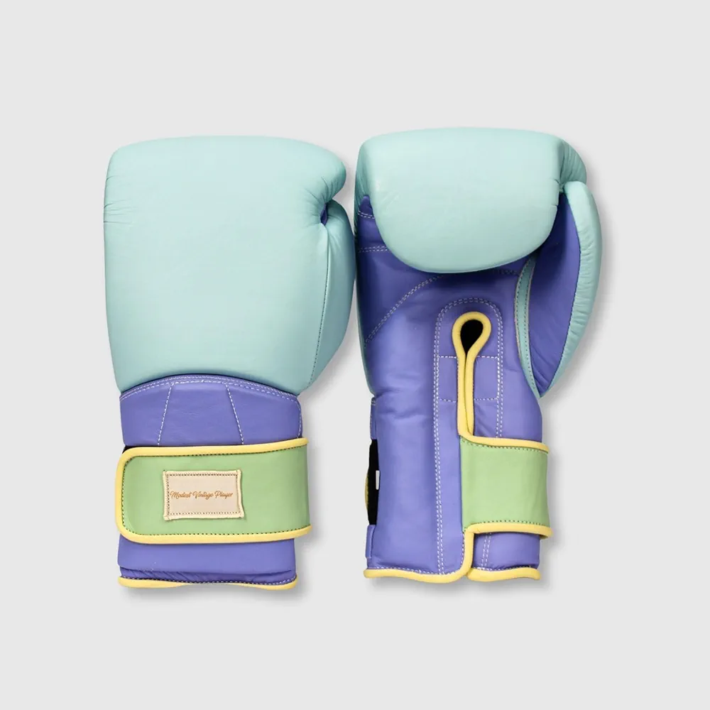 Modest Vintage Player Elite Pastel Leather Boxing Gloves - Blue (Strap-Up)