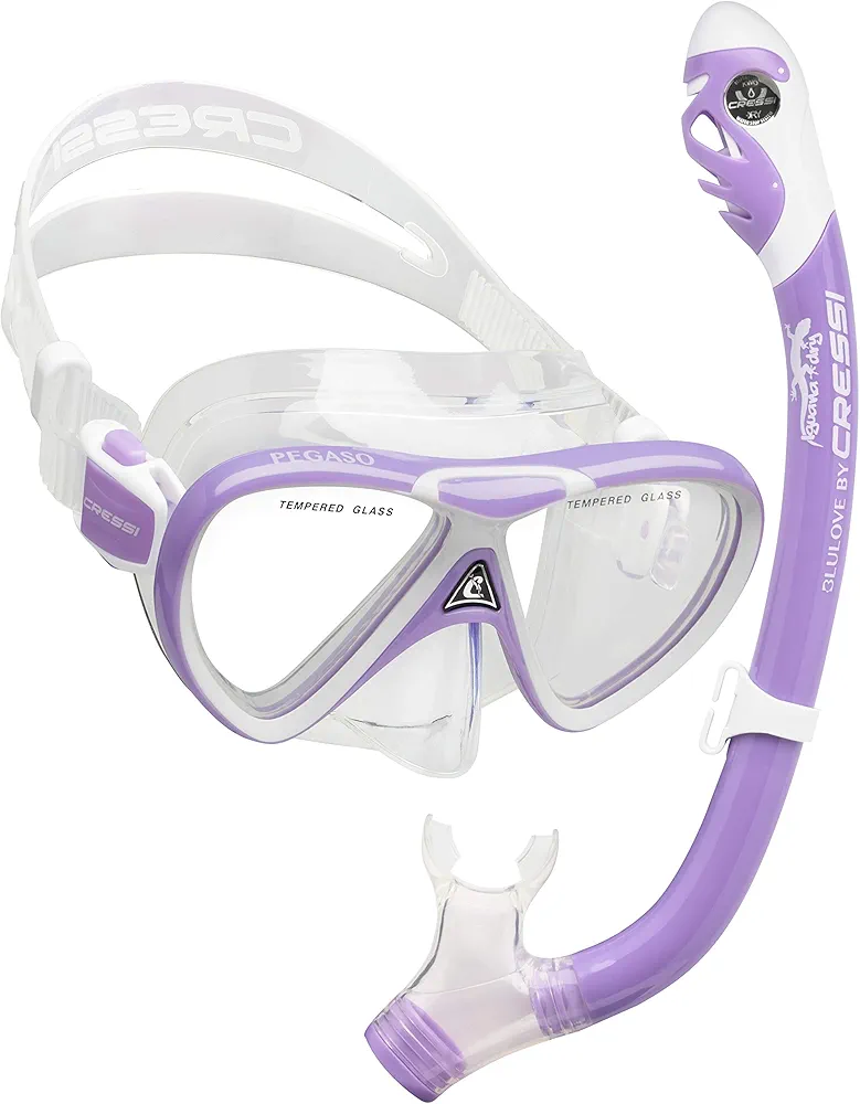 Cressi Snorkeling Silicone Set (mask & Dry Snorkel) for Kids Aged 5 to 15 Year Old - Pegaso & Iguana Dry: Designed in Italy