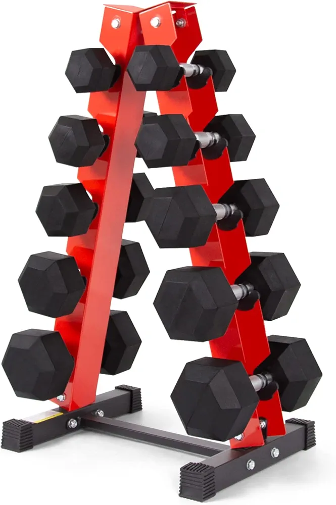 RitFit 250LB/300LB Rubber Hex Dumbbell Sets with Weights Rack, Multiple Color Choices Available, Great Gym Equipment for Home, Strength Training, Workouts