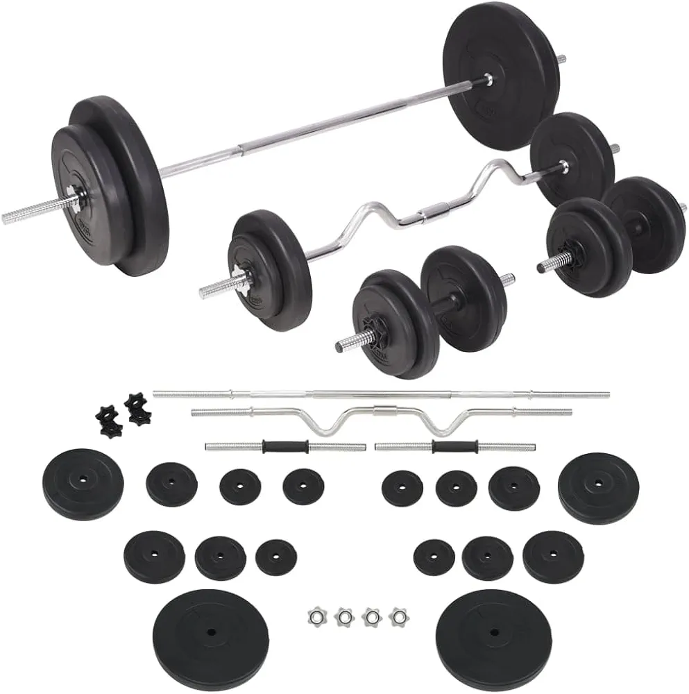 Adjustable Barbell & Dumbbell Set, Total 90KG, Chrome Coated Dumbbell Set with Straight Barbell, Curl Barbell, 2 in 1 Workout Gear with Dumbbell, Barbell, Connectors