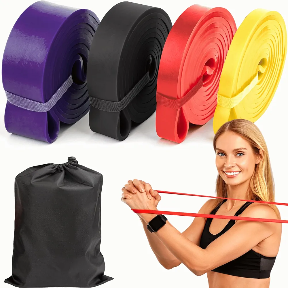 RMS Resistance Loop Excercise Bands with Carry Bag and Instruction Guide, Set of 4 - Latex Free Pull Up & Workout Bands for Stretching, Physical Therapy, Muscle & Crossfit Training