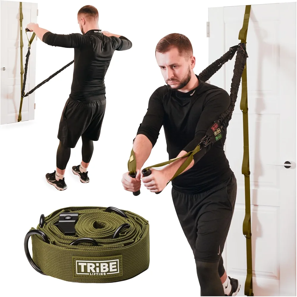 Door Anchor for Resistance Bands - Adjustable Resistance Band Door Anchor with 5 Loops & Metal Rings, Durable Nylon Door Strap for Full-Body Workouts
